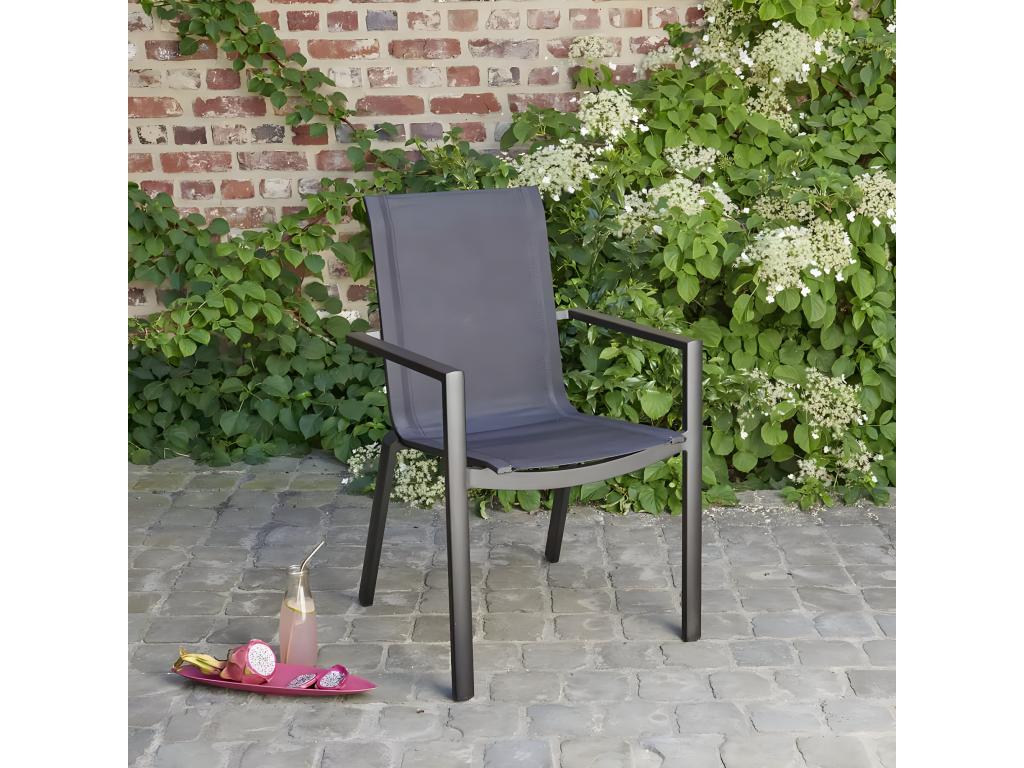 Grey aluminum and textilene garden armchair 77631FENY