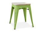 Small industrial stool in polished steel with a natural solid wood seat, Maisonpuretop, 45cm - Khaki Green, 12801HOON