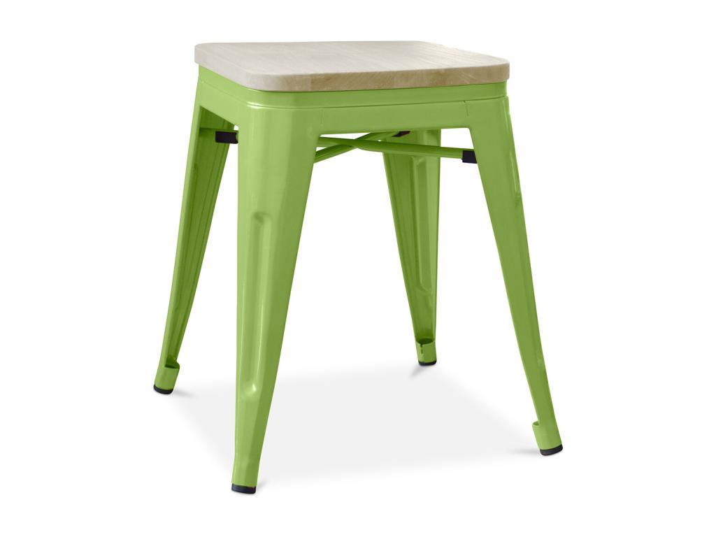 Small industrial stool in polished steel with a natural solid wood seat, Maisonpuretop, 45cm - Khaki Green, 12801HOON