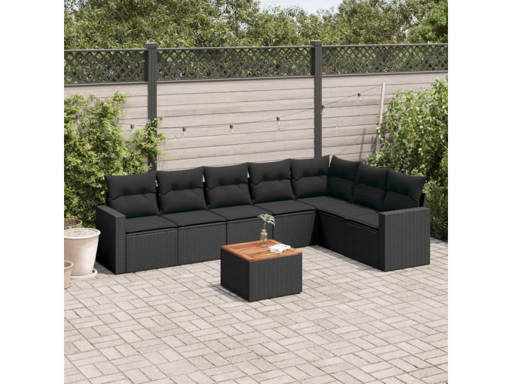 8-piece garden furniture set with cushions, black resin wicker, 64713SJEI