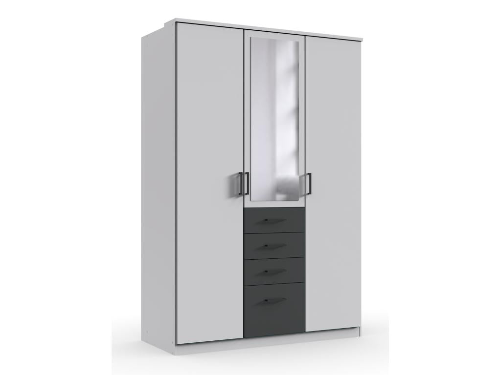 Storage cabinet with 2 doors, 4 drawers and 1 mirror, white with graphite trim - Length 135 x Height 199 x Depth 58 cm 22273KHXC