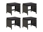 4-Piece Garden Stool Set with Cushions, Black Wicker Resin 74259PDJW