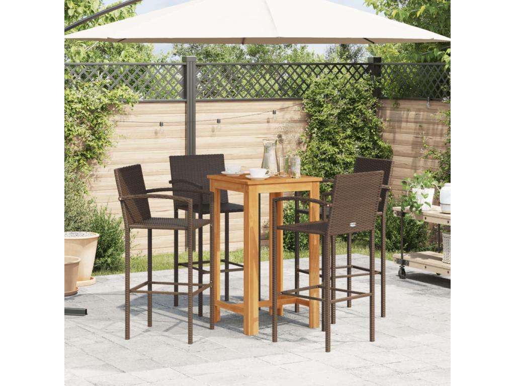 5-piece garden bar set, brown solid wood, Artvivrestore rattan, 28622BQHN