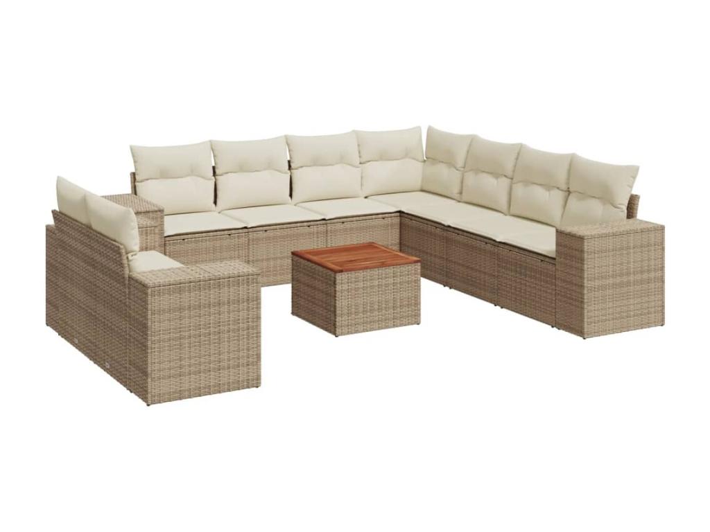 10-piece garden furniture set with cushions, beige wicker resin, 59898DSKD