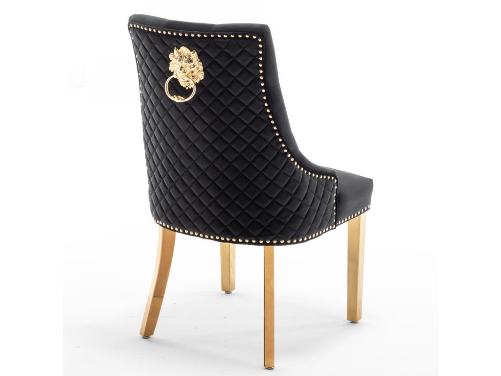 Velvet upholstered chair with an Artvivrestore ring on the back and gold metal legs - Set of 2 - Black 10079PBFP