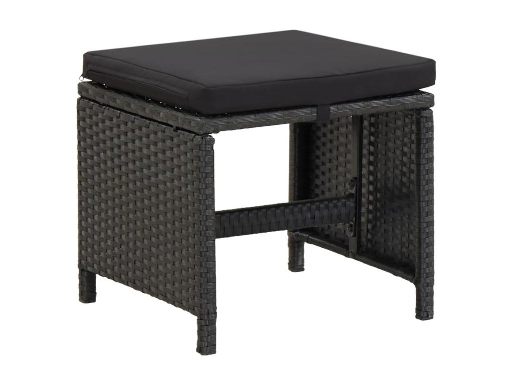 4-Piece Garden Stool Set with Cushions, Black Wicker Resin 74259PDJW