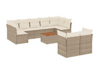 10-piece garden furniture set with cushions, beige wicker resin, 90951WTTC