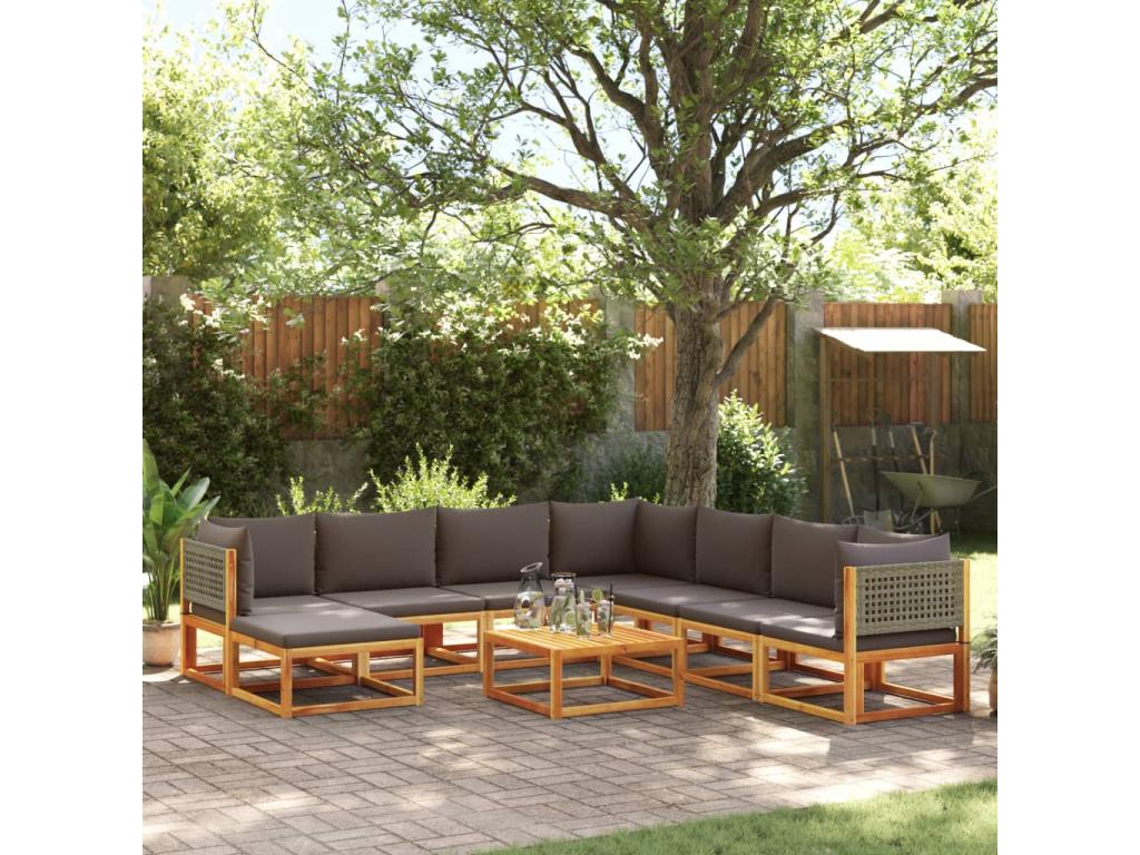 9-piece solid wood garden furniture set with cushions by Maisonpuretop 28861NGZZ