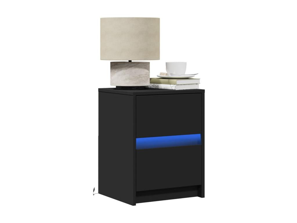 Bedside cabinets and Artvivrestoreères LED 2 pcs black engineered wood 51532TKVQ