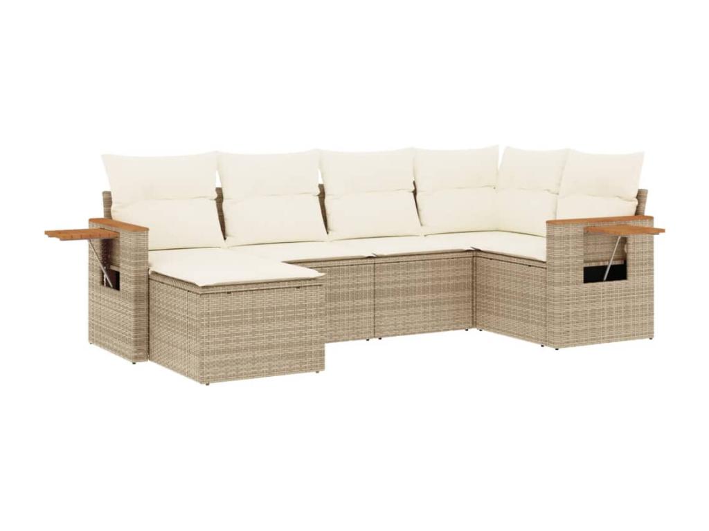 6-piece garden furniture set with cushions, beige woven resin, 18434YEYK