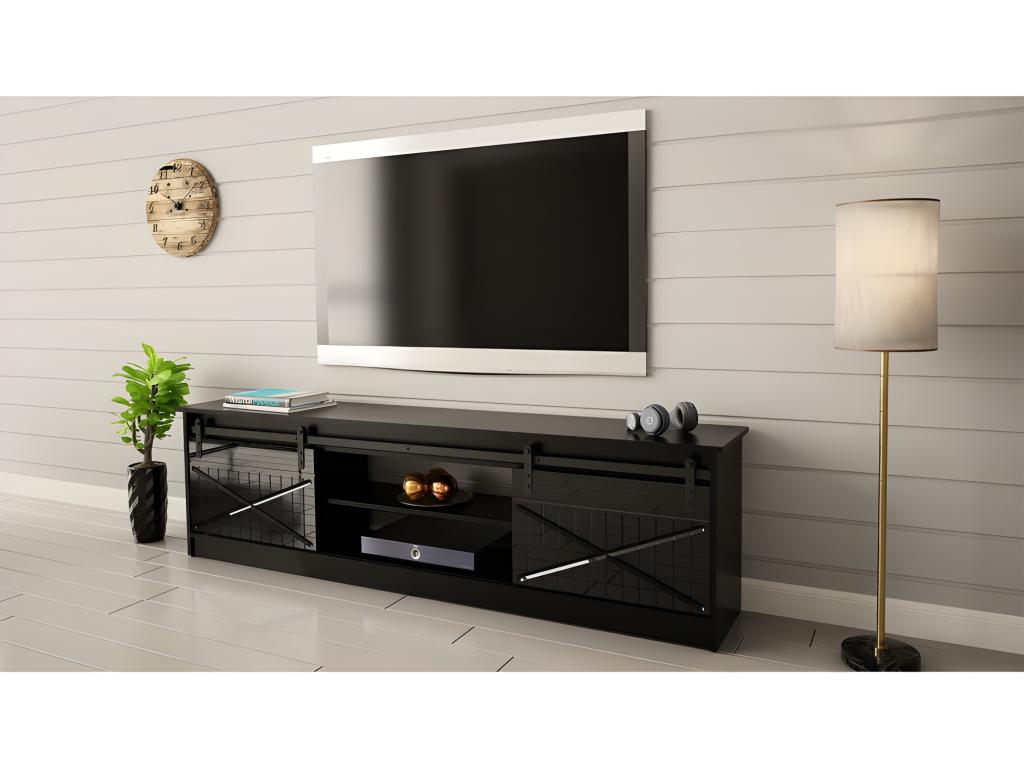 TV stand 200x57x35 cm Glossy Black GRANGE luxury hi-fi sideboard freestanding unit 06644CZUN