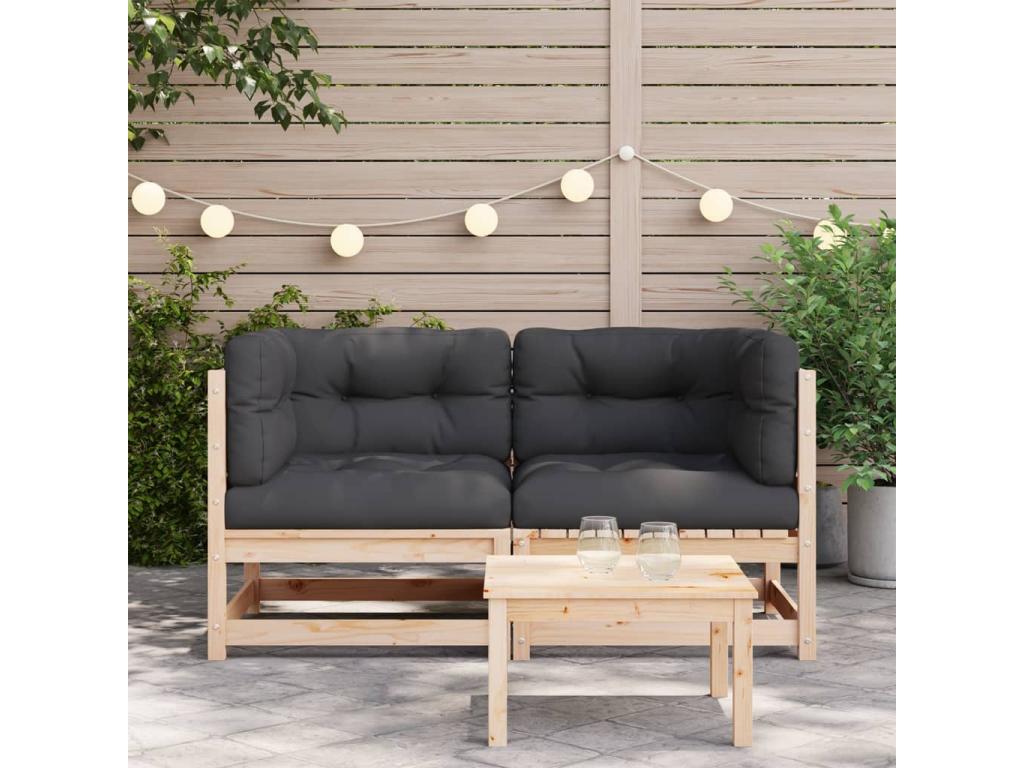Garden corner sofas and cushions, 2 pcs, solid pine wood, 47834IYXH