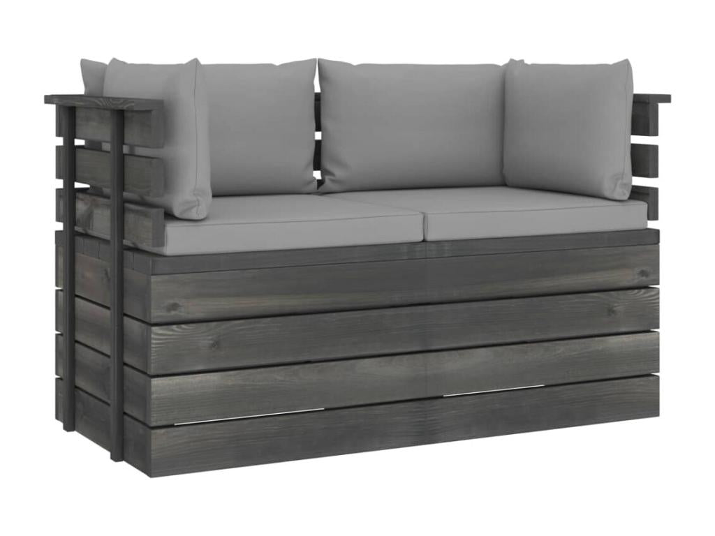 2-seater garden pallet sofa with cushions, pine wood, 70232JZDK