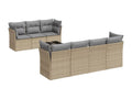 8-piece garden furniture set with cushions, beige woven resin, 58843PCET