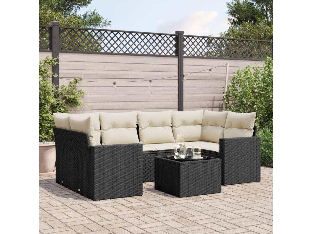 7-piece garden furniture set with cushions, black woven resin 42902SGSO