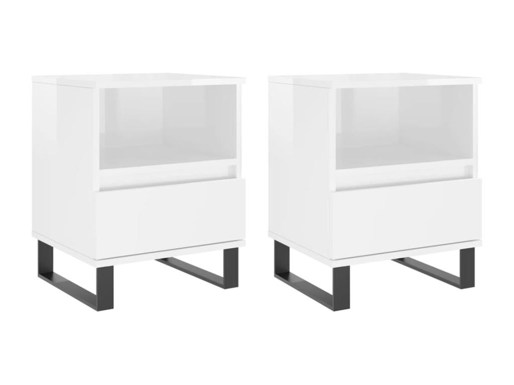 2-piece bedside tables, glossy white, 40x35x50 cm, 31627BYPG
