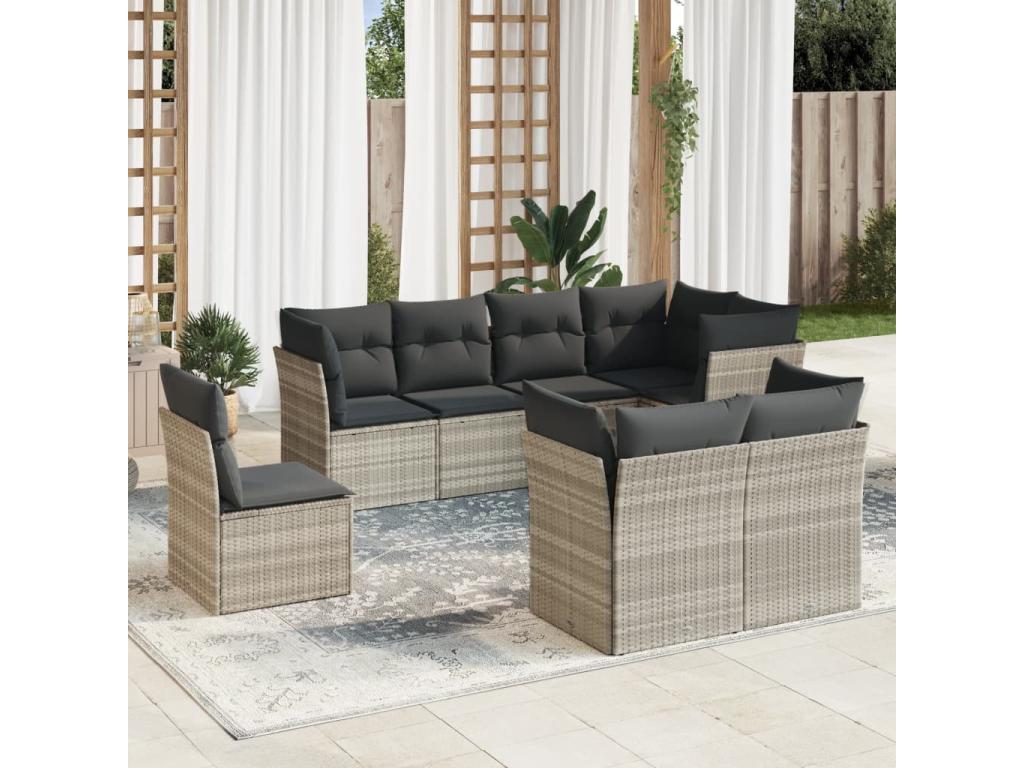 8-piece garden furniture set with light grey cushions, woven resin 86916ZBTN