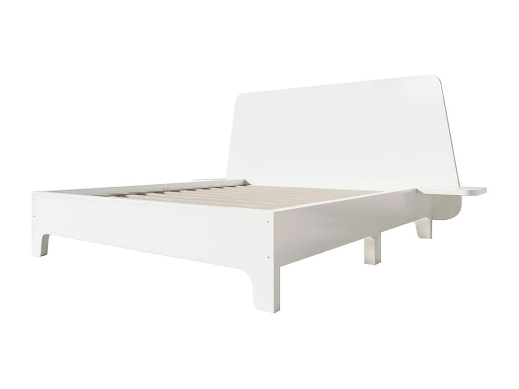 160x200 cm Solid wood double bed with storage headboard and slatted base, white, Artvivrestore, mattress not included, 74904BORZ