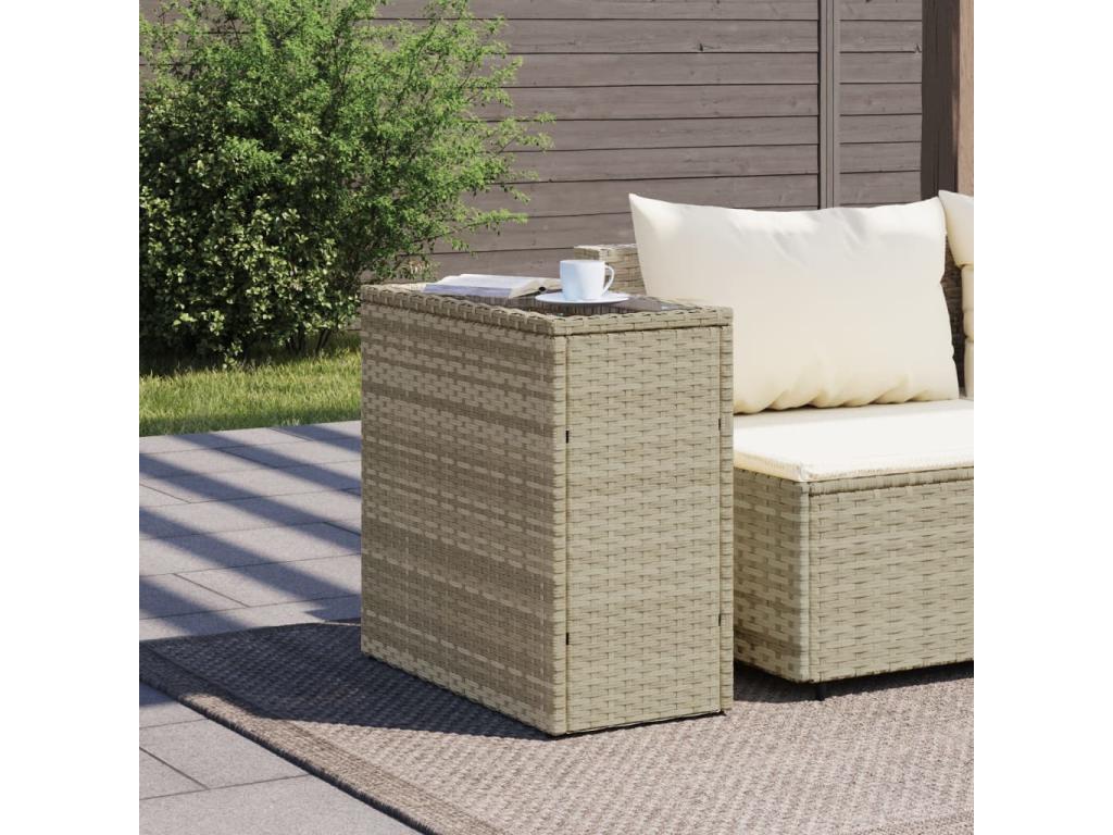 Garden side table with light grey glass top and rattan 25591MGTA