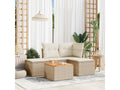 5-piece garden furniture set with cushions, beige woven resin, 95501EFHM