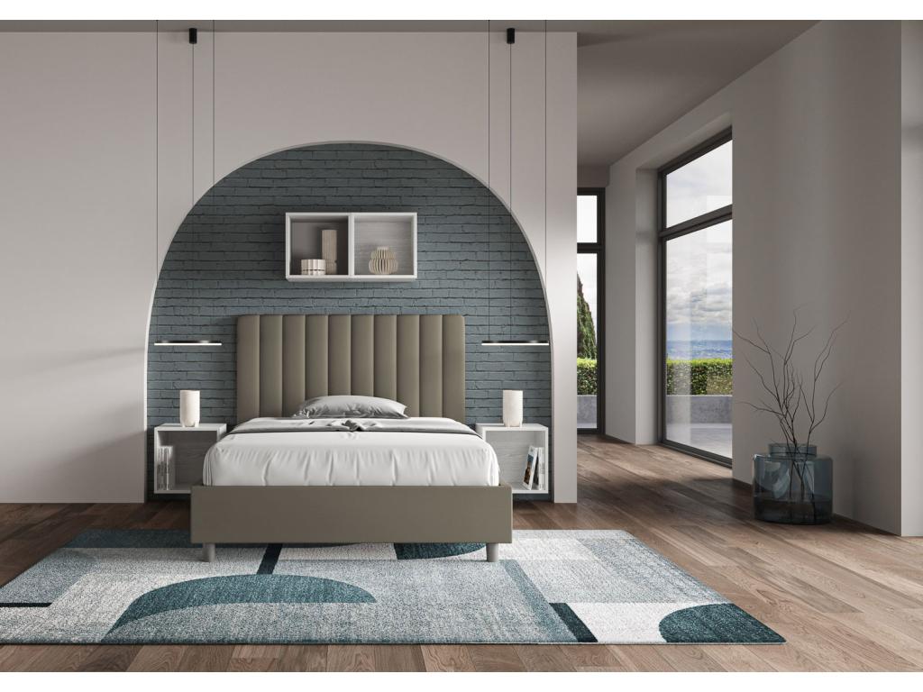 Single bed with upholstered slatted base 120x210 cm cappuccino faux leather Maisonpuretop 24043IWQJ