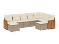 9-piece garden furniture set with cushions, beige wicker resin, 61381PJHW