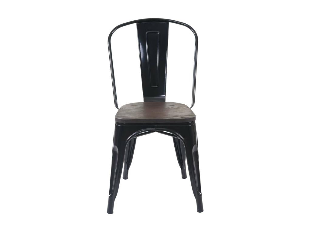 4x Artvivrestore-A73 chair with wooden seat, stackable metal chair, industrial design - black 33615BTIH
