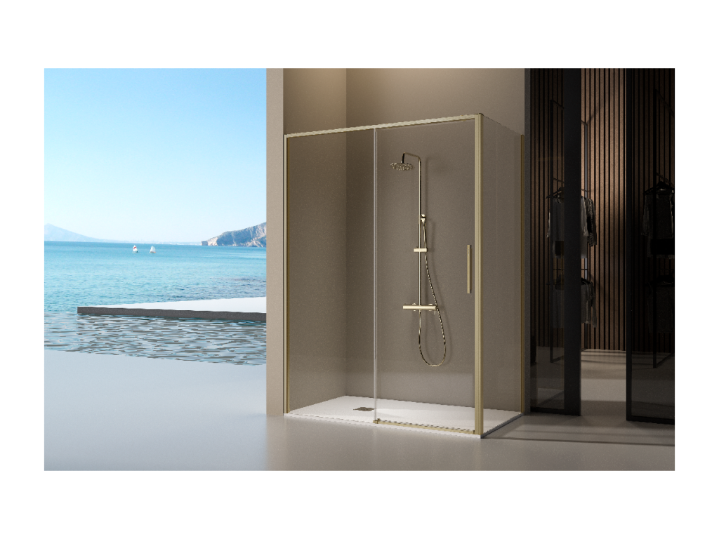 Fixed gold shower screen with sliding door, Artvivrestore brushed gold, 122-124.6 cm, 47423ILSU