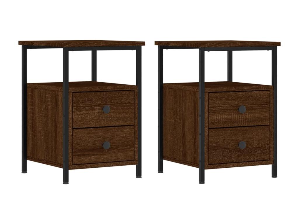 2-piece bedside tables, brown oak, 34x35.5x50cm, engineered wood, 33089DBTF