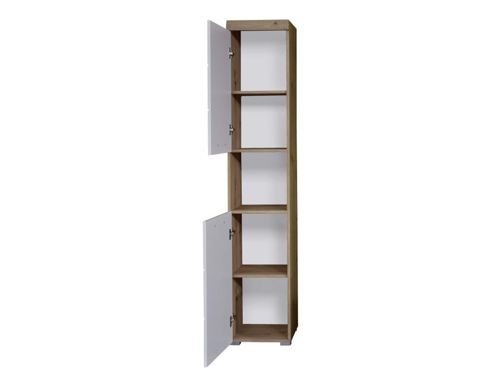 Melamine bathroom cabinet - Tall cabinet - White-Gloss Oak - WHD 37 - 190 - 31 cm 87376JSSW
