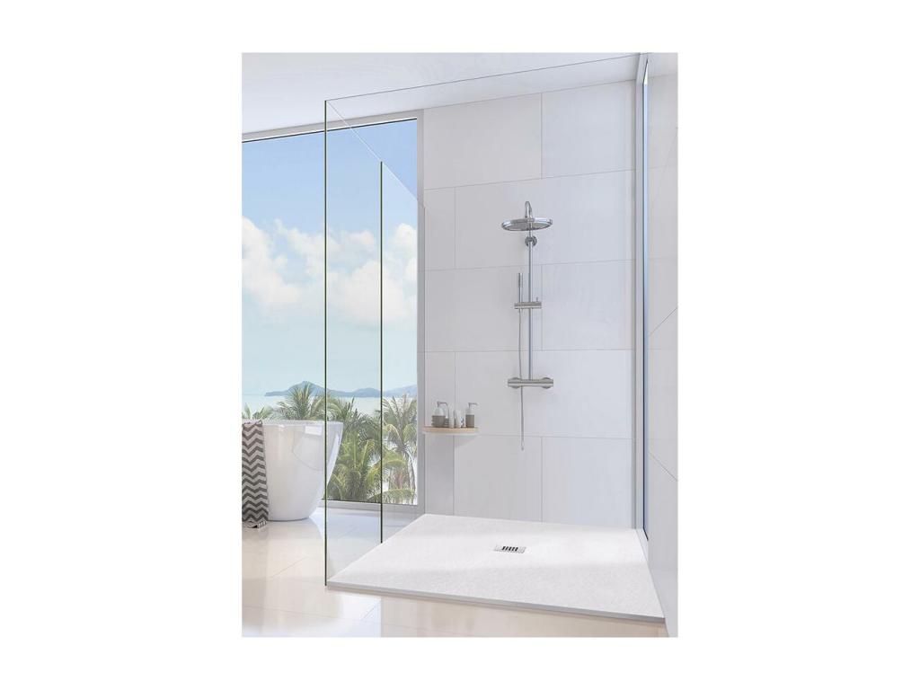 65x155 cm Maisonpuretop Slim White shower tray in synthetic resin and marble powder with free drain 51511OKTK