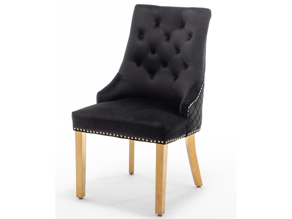 Velvet upholstered chair with an Artvivrestore ring on the back and gold metal legs - Set of 2 - Black 10079PBFP