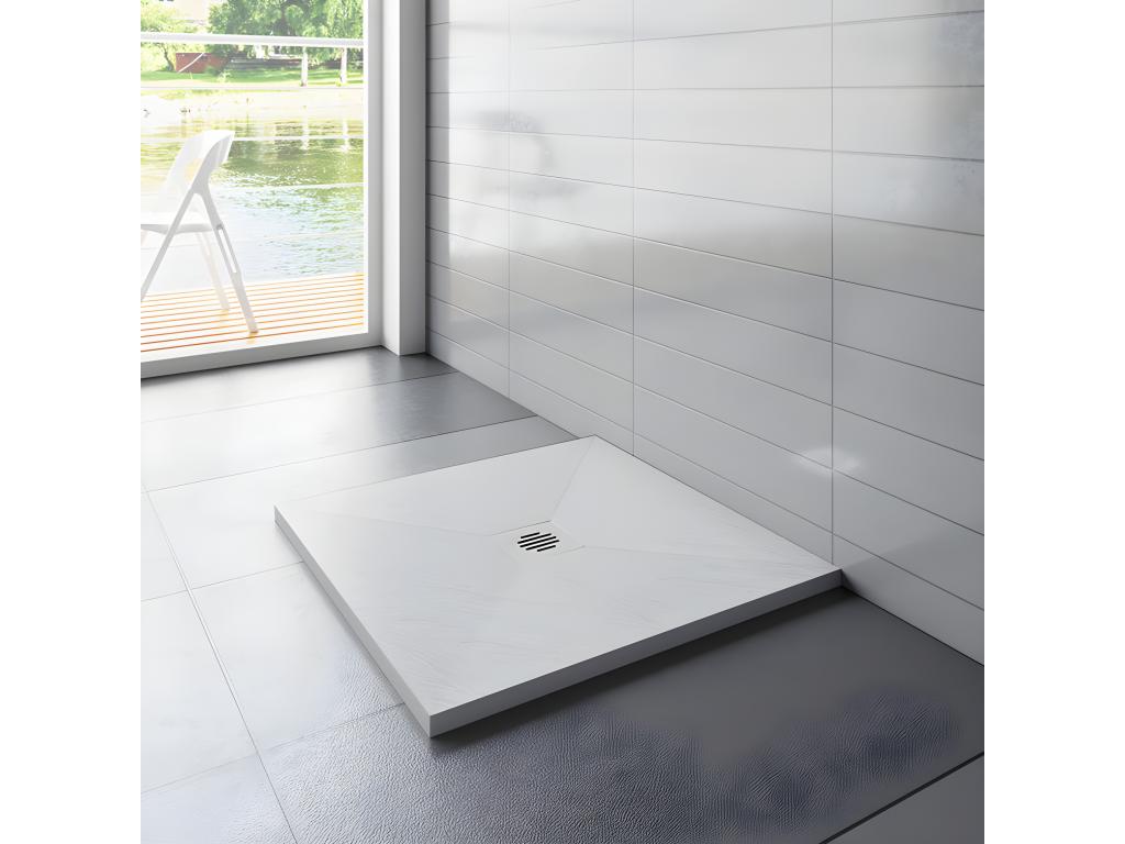 90x90cm shower tray with ABS grate, extra-flat square shower base, white, non-slip, 35339YXFR