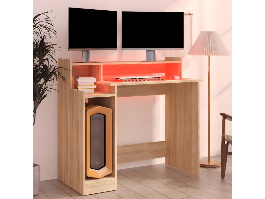 Desk with Artvivrestoreères LED Lighting, Oak, 97x45x90 cm, Engineered Wood, 23303LPLT