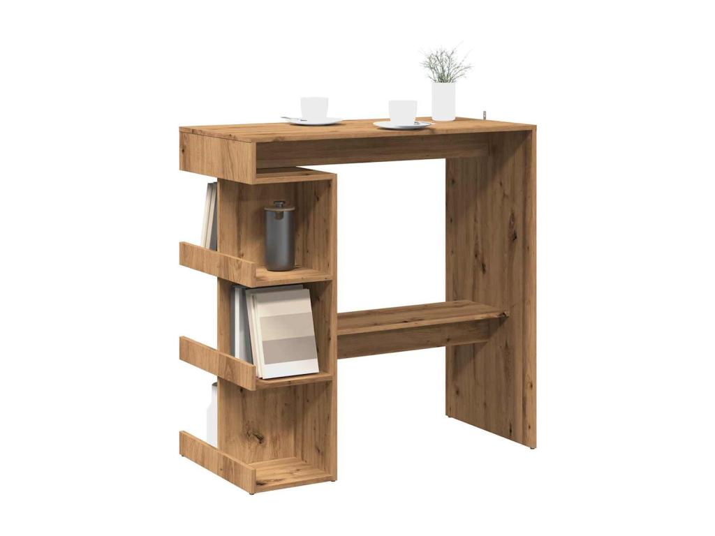 Bar table with storage shelf, handcrafted oak, 79175PQJZ