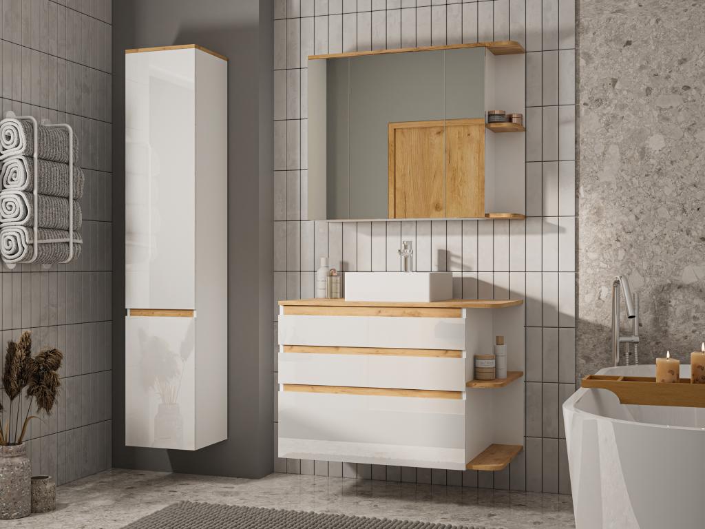 Bathroom wall cabinet with mirrors - Light natural and white - 94 cm - Artvivrestore 43449CNCF