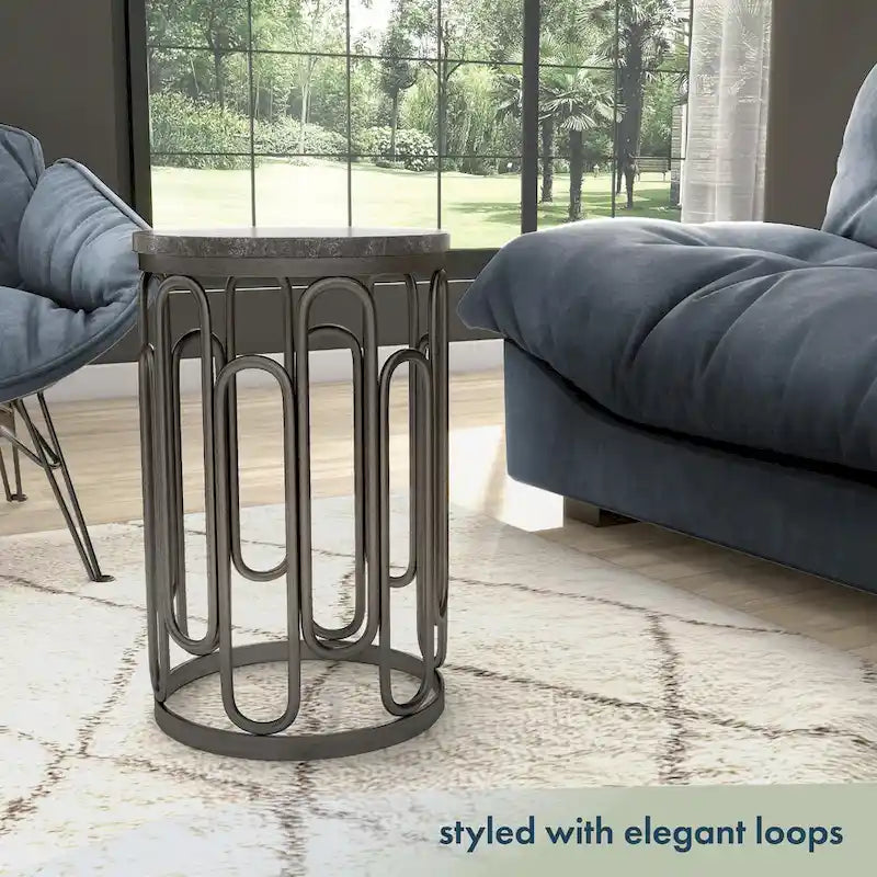 Lars Modern Round Small End Table with Marble Top, Sturdy Decorative Metal Base by Furniture of America