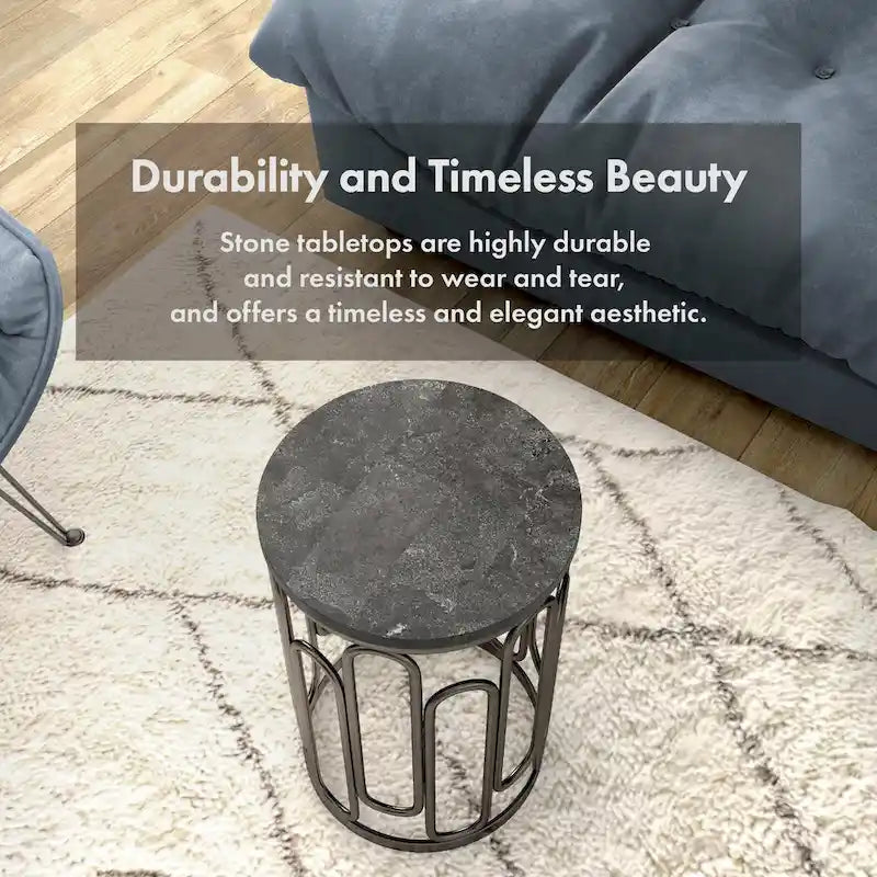 Lars Modern Round Small End Table with Marble Top, Sturdy Decorative Metal Base by Furniture of America