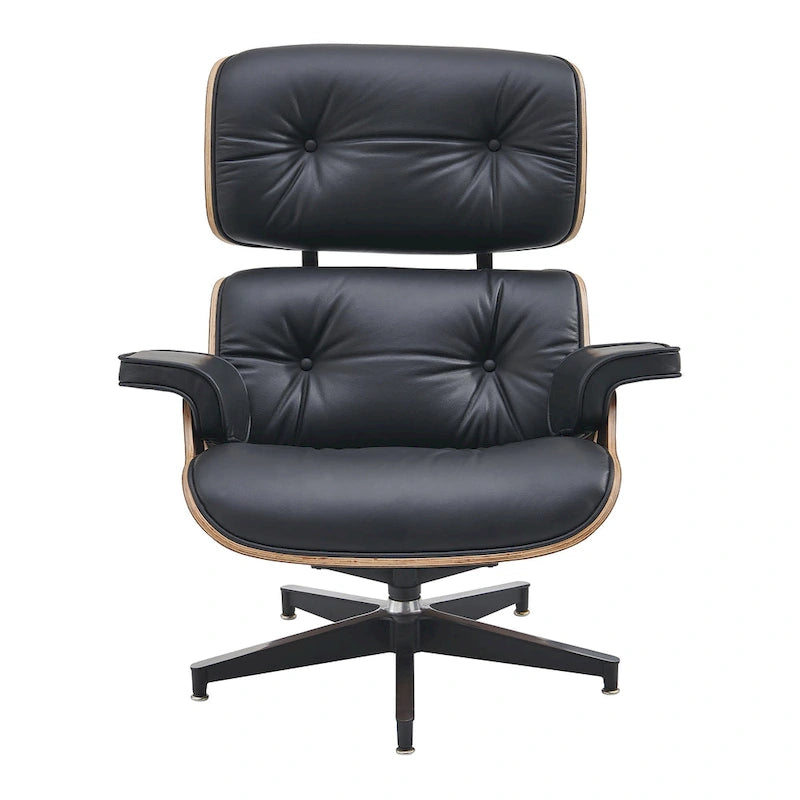 Mid-century Modern Lounger Real Leather Arm Chair and Ottoman Set