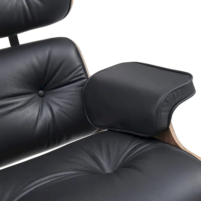 Mid-century Modern Lounger Real Leather Arm Chair and Ottoman Set