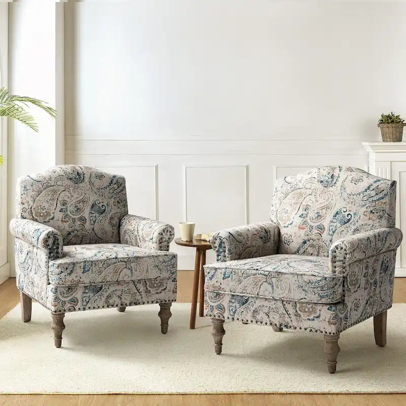 Yahweh Farmhouse Nailhead Armchair with Rolled Arms by HULALA HOME(Set of 2)