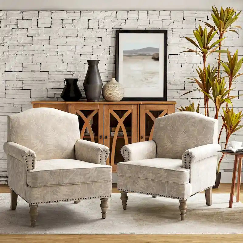 Yahweh Farmhouse Nailhead Armchair with Rolled Arms by HULALA HOME(Set of 2)