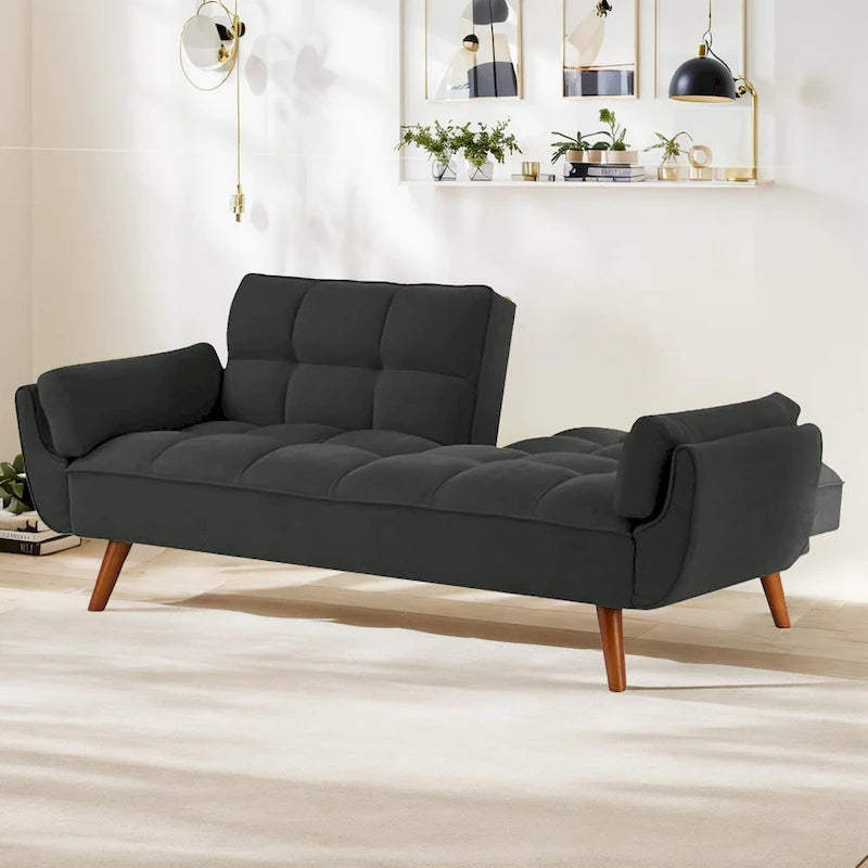 75.39 IN. Futon Sofa Bed, Convertible Upholstered Couch Sleeper with Reclining Sleeper Split Tufted Back