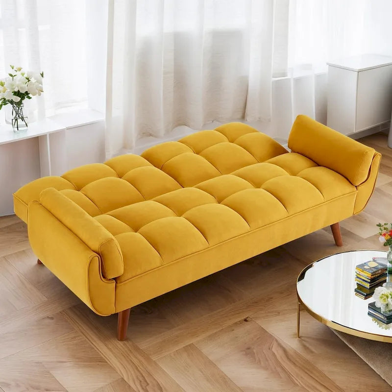 75.39 IN. Futon Sofa Bed, Convertible Upholstered Couch Sleeper with Reclining Sleeper Split Tufted Back