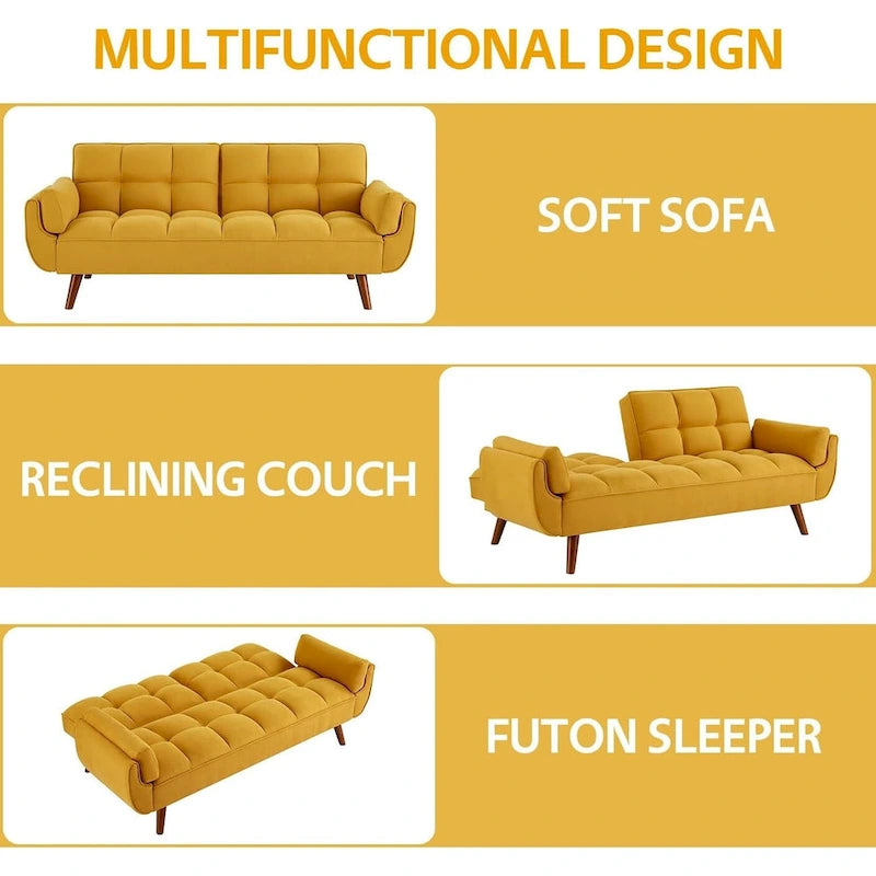 75.39 IN. Futon Sofa Bed, Convertible Upholstered Couch Sleeper with Reclining Sleeper Split Tufted Back