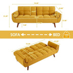 75.39 IN. Futon Sofa Bed, Convertible Upholstered Couch Sleeper with Reclining Sleeper Split Tufted Back