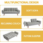 75.39 IN. Futon Sofa Bed, Convertible Upholstered Couch Sleeper with Reclining Sleeper Split Tufted Back