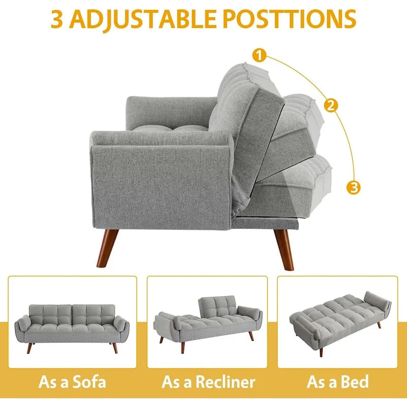 75.39 IN. Futon Sofa Bed, Convertible Upholstered Couch Sleeper with Reclining Sleeper Split Tufted Back