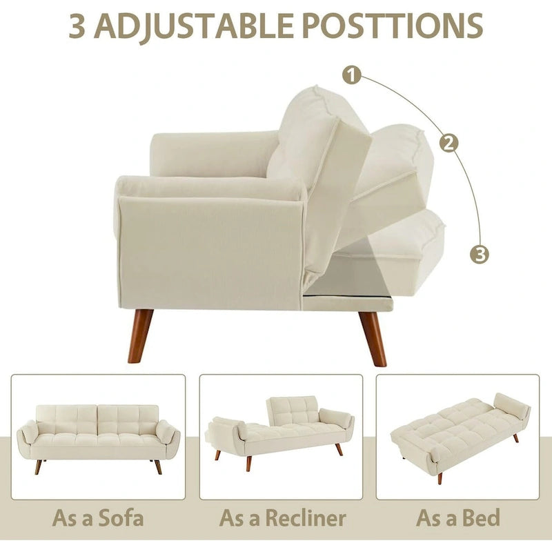 75.39 IN. Futon Sofa Bed, Convertible Upholstered Couch Sleeper with Reclining Sleeper Split Tufted Back