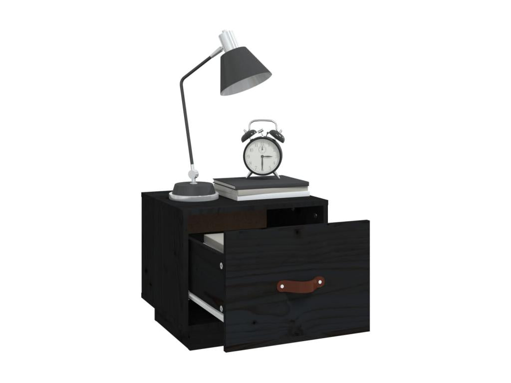 Black bedside table, 40x34x35 cm, solid pine wood, 21758ZITA